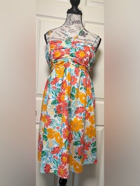 Copper Key Floral Halter Spaghetti Strap Summer Dress